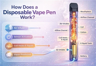 Sut mae pen vape tafladwy yn gweithio?